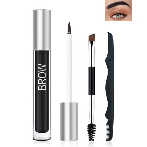 Waterproof Tinted Brow Gel- Black Tinted Thickening Eyebrow Gel, Brow Fast Sculpt Volumizing Eyebrow Glue, Long-Lasting Transfer-Proof Eyebrow Mascara Makeup, with Brow Razor & Brush (0.106 Oz)-01#