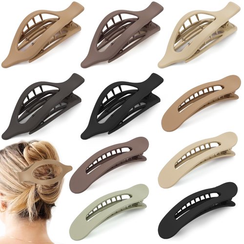 2 Styles Flat Hair Clips, 10 Pack French Concord Claw Clips for Women Girls, Alligator Hair Clips Strong Hold Duck Billed Clips Neutral Color Flat Claw Clips for Thick Hair (Neutral Colour)