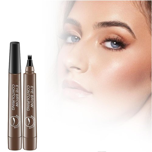 Magic Eyebrow Pencil, Microblading Eyebrow Pencil Contouring Pen, 4 Tipped Precise Brow Pen, Fine Stroke Microblading Eyebrow Pencil Natural (Dark Brown*2)