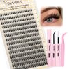 Yawamica Natural Lash Clusters Kit Wispy Eyelash Clusters Lash Extension Kit 10-16mm Mix Length Cluster Eyelash Extensions C Curl Individual Lashes with Lash Cluster Glue Lash Tweezers DIY Lash Kit
