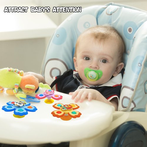 4 Pcs Suction Cup Spinner Toy for Babies, Baby Bath Toys for Toddlers 6 12 18 Months, Fidget Spinners Toy for Kids 1-3 Christmas Birthday Baby Gifts Spinning Sensory Toys