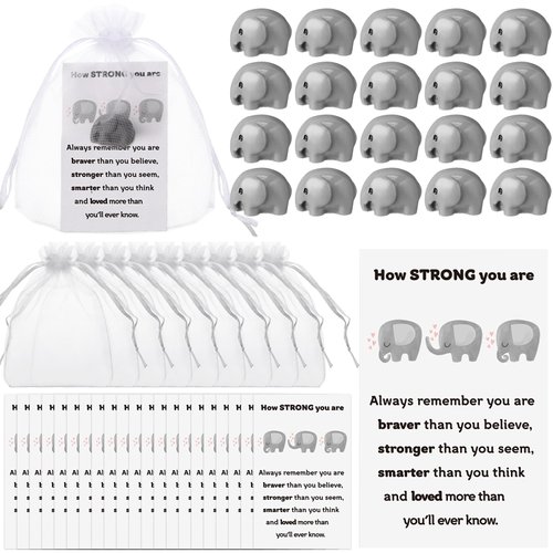 Vercraft 30 Sets Inspirational Positive Elephant Gifts Bulk Motivational Employee Appreciation Gifts Elephant Figurines Inspire Cards Organza Bags Resin Statue for Coworker