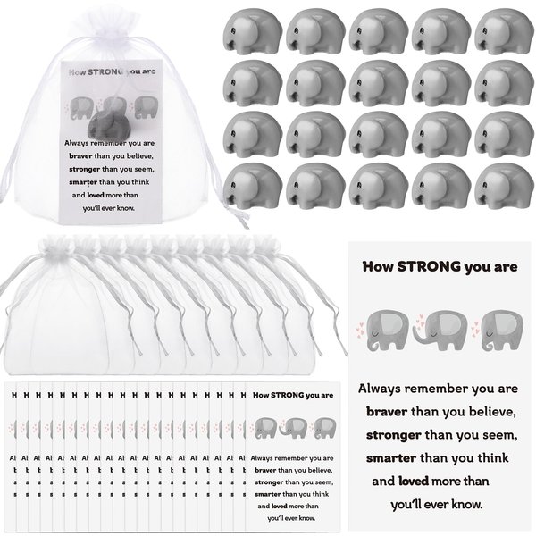 Vercraft 30 Sets Inspirational Positive Elephant Gifts Bulk Motivational Employee Appreciation Gifts Elephant Figurines Inspire Cards Organza Bags Resin Statue for Coworker