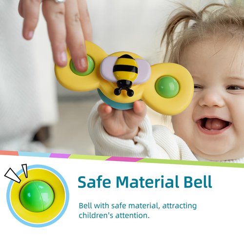 LiKee Strong Suction Cup Fidget Spinnerz Sensory Bath Toys for Baby 12 18 Months Airplane Car Travel Table & Window Toys for 1 2 Year Old Toddler Boys and Girls (Insect-1)