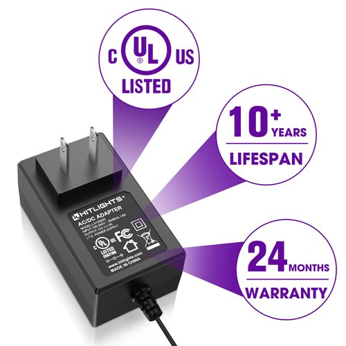 HitLights 12V 2A Power Supply Adapter, UL-Listed, 120V AC to 12V DC Transformer, 12 Volt 2 Amp Wall Charger for LED Strip Lights and Other Low Voltage Devices