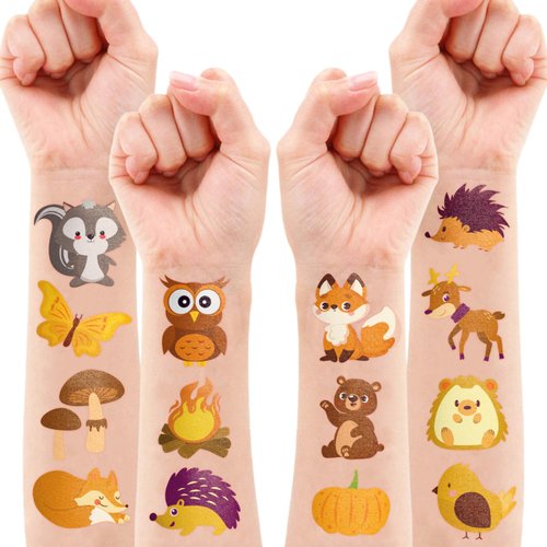 96PCS Woodland Animal Temporary Tattoos for Kids - Cute Forest-Themed Party Favors, Ideal for Birthday Parties, School Prizes, and Autumn Celebrations