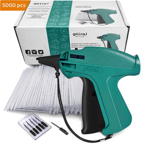 GILLRAJ Tagging Gun for Clothing【Jumbo Pack 5000pcs 2" Barbs】& 6 Needles, Clothes Retail Price Hang Tag Attacher Gun Fastener for Store Consignment Garage Yard Sale