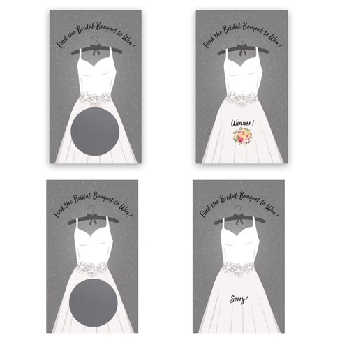 My Scratch Offs - Wedding Dress with Bridal Bouquet Scratch Off Cards for Bridal Engagement Party, Bachelorette Party Favors & Bridal Shower Games to 26 Guests with 2 Winners