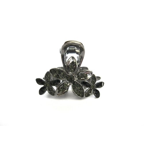 Generic Small mini silver metal gray blue three flower crystal hair claw bridal clip