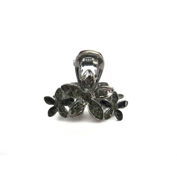 Generic Small mini silver metal gray blue three flower crystal hair claw bridal clip