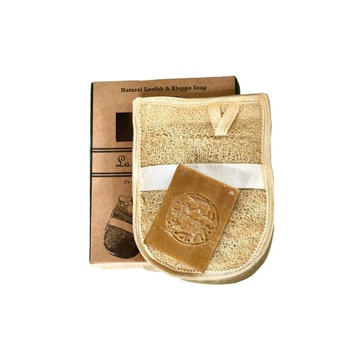 Authentic Aleppo Soap Bar with Loofah Plant-Base All-Natural Vegan Organic 86% Olive Oil and Laurel Oil Bar Soap for Body, Face, Hands, Bath and Hair