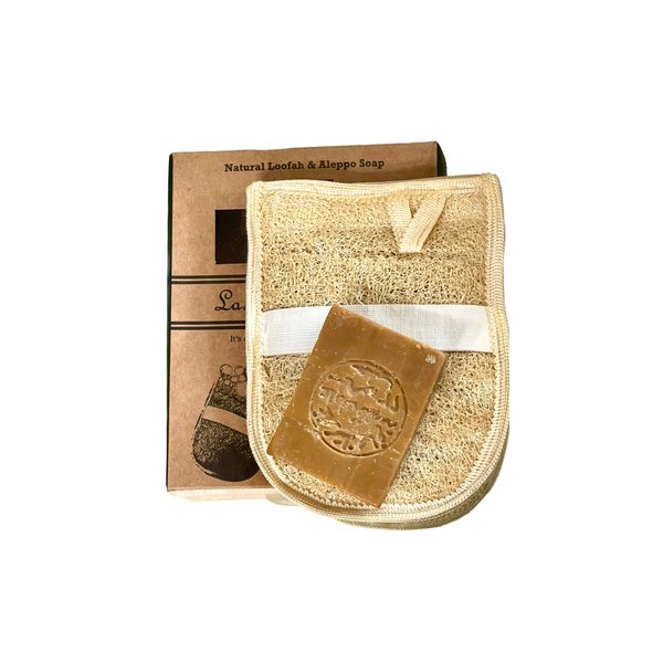 Authentic Aleppo Soap Bar with Loofah Plant-Base All-Natural Vegan Organic 86% Olive Oil and Laurel Oil Bar Soap for Body, Face, Hands, Bath and Hair
