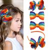 Rainbow Hair Headband Gay Pride Day Bow Hairstyle Hairpin Candy Grosgrain Ribbon Hair Clips Accessories (4 Pcs) for LGBT Women Girls Party Parades Celebrations Festival Decorations
