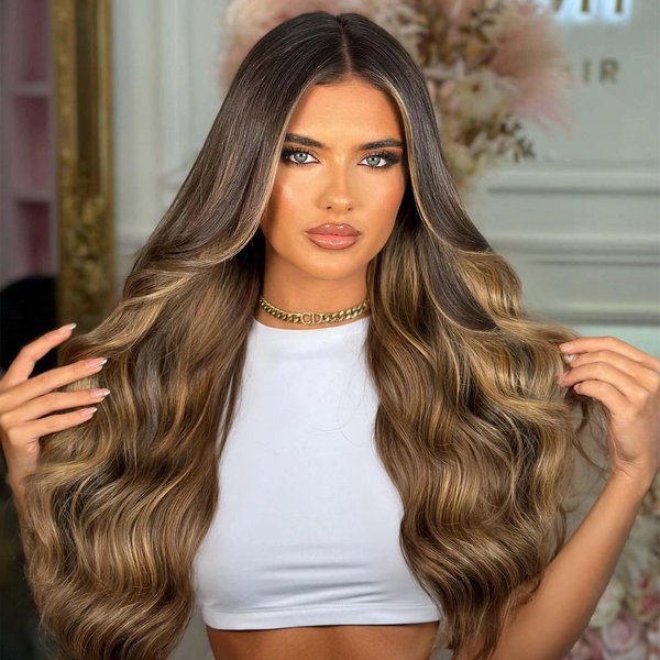 WIGER Tape In Human Hair Extensions Ombre Brown Mixed Blonde Insert Skin Weft Extensions 16 In Balayage Remy Human Hair Straight No Glue Brazilian Highlighted Hair Extensions(40g, 20 Pcs)