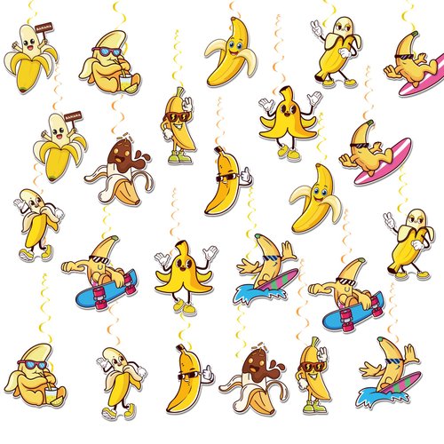 24 Pieces Banana Hanging Swirls Cute Banana Streamers Fruit Banana Hanging Decorations Ceiling Swirls for Banana Birthday Party Decorations Party Supplies Baby Showers Decorations