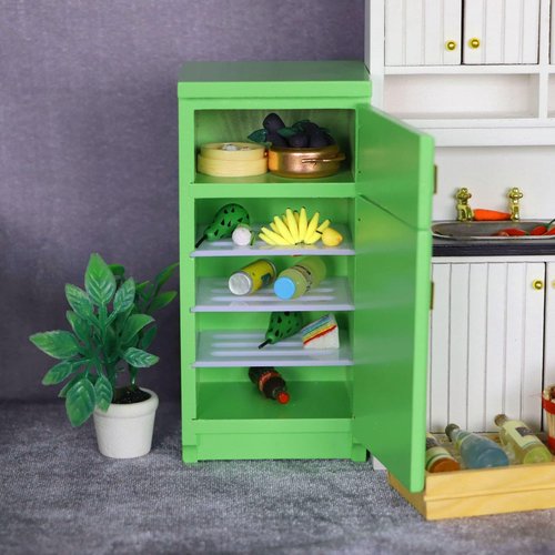 Dollhouse Accessories Fridge Kitchen Furniture Miniature Simple Retro Style Refrigerator Prop Delicate Model Decor High Simulation Accessory Pretend Play Ornaments (Green)