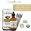 EASY LOOK Castor Oil 4oz, USDA Certified Organic 100% Pure, Stimulate Growth for Eyelashes, Eyebrows, Hair. Skin Moisturizer & Hair Treatment Starter Kit
