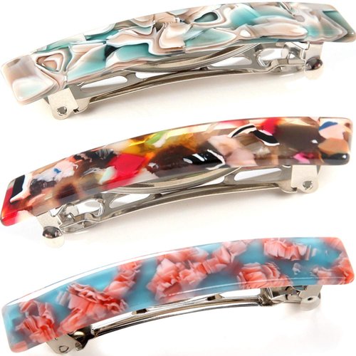3 Pcs Womens Hair Barrettes Tortoise Cellulose Acetate Barrettes Small French Barrettes Automatic Hair Clips