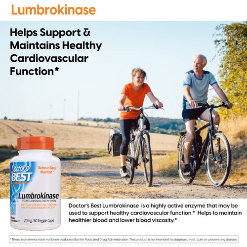 Doctor's Best Lumbrokinase Cardiovascular Support Circulatory Health Blood Flow Enzymes, 20 mg, 60 Count