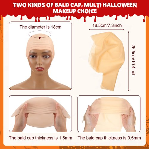 4 Pcs Halloween Bald Caps Halloween Costume Makeup Latex Thick Bald Wig Head Hair Nets Black Mesh Wig Cap Net Skull Head Wig Cap Fake Wig Cap Cosplay Costume Accessory for Theme Party Adults