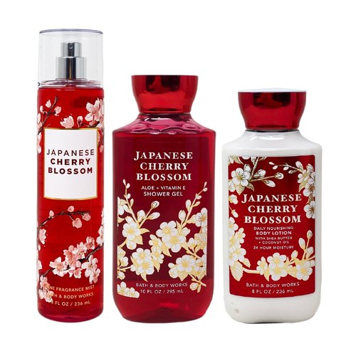 Bath and Body Works - Signature Collection - Japanese Cherry Blossom - Shower Gel - Fine Fragrance Mist & Body Lotion Trio
