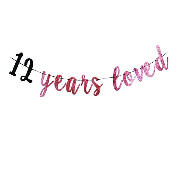 12 Years loved banner Happy 12th Birthday Party Sign ,12Th Anniversary Party Decorations Supplies