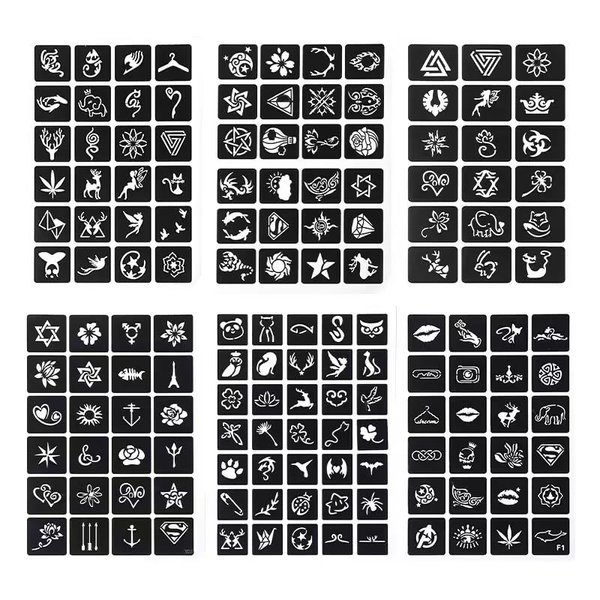 7Sheets Multi-Pattern Henna Tattoo Kit Stencils,Temporary Reusable Unisex Tattoo Sets Indian Arabian Temporary Tattoo Templates Kit for Body Art Paint Use Safety Body Decoration