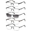 EYECEDAR 5-Pack Reading Glasses for Men Rectangular Metal Half-Frame Spring Hinges with Sun Readers Glasses Mens Readers 2.0