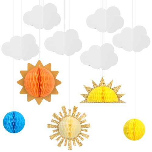 Sun and Clouds Tissue Balls Sun Party Decorations Pom Pom Hanging Party Pieces 3D Clouds for Ceil...