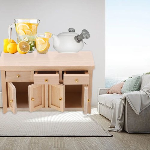 SPYMINNPOO Dollhouse Cabinet 1:12 Scale, Wooden Dollhouse Furniture Living Room Miniature Birch Dollhouse Storage Cabinet Doll House Furniture Toys for Dollhouse Kitchen (Wood)