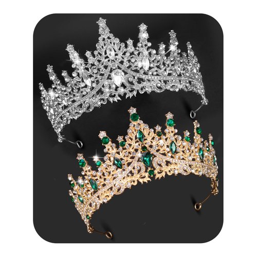 Crown Tiara Crystal Wedding Tiara for Women Prom Queen Crown Headband Metal Princess Tiara Quinceanera Crown Headpieces for Birthday Prom Pageant Cosplay Halloween Costume Women（2 Pcs）