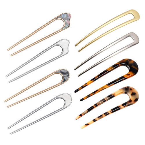 8pcs U Shape Hairpins, BetterJonny French Hair Forks Tortoise Shell U Shape Hair Pins Metal Updo Chignon Pins Acetate Hair Sticks for Women Girls Hair Styling Accessories