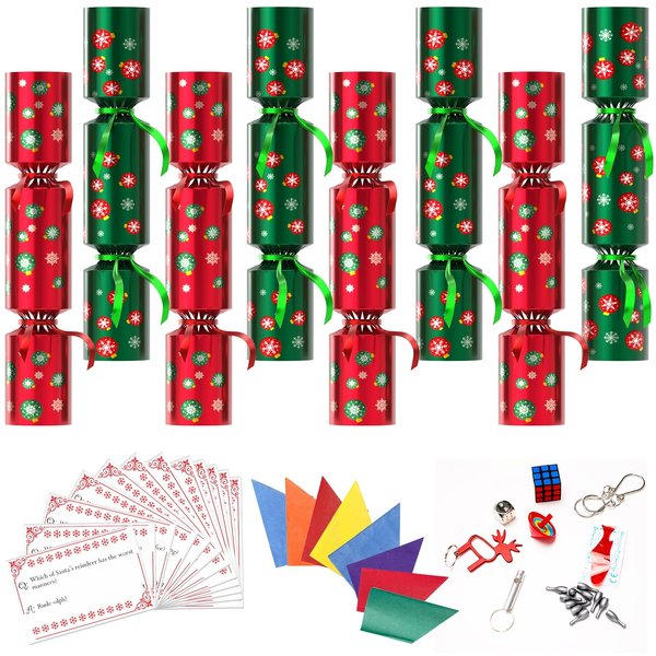 LASGU Christmas Party Table Favors Set, 8 Pack No-Snap Game Table Favor with Party Hat Joke & Prizes Gifts Inside, Christmas Party Games for Winter Xmas Holiday Dinner Traditions