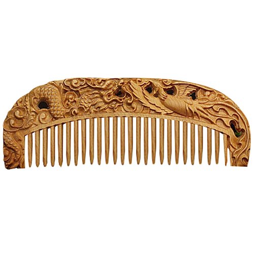 Nerien Handmade Carved Vintage Wooden Hair Comb Portable Anti Static Engraving Animals Women Comb (Dragon & Phoenix)