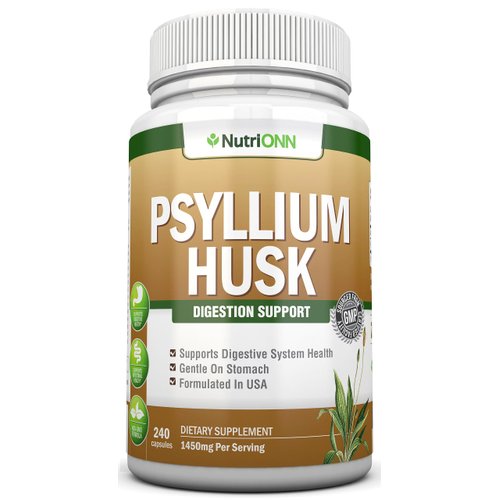 NutriONN PSYLLIUM Husk Capsules - 1450mg Per Serving - 240 Capsules - Double Strength - Premium Psyllium Fiber Supplement - Great for Digestion and Regularity - 100% Natural Soluble Fiber