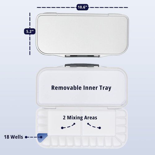 Mr. Pen Airtight 18-Well Watercolor Palette with 2 Mixing Areas and Lid - Folding Paint Tray
