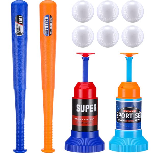 HyDren Baseball Pitching Set Includes Automatic Operation Pitching Machine Adjustable Collapsible Plastic Bat and 6 Balls Outdoor Operation Christmas Indoor Sport Toy Games Gift for Kids Toddlers