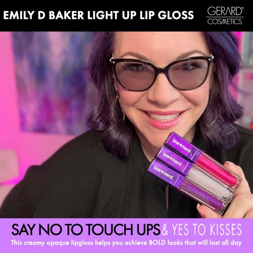 Gerard Cosmetics Emily D Baker X Lighted Lip Gloss - Objection | Sheer Pink Lip Gloss w/Iridescent Pearl Finish | Moisturizing Lip Gloss with Light & Mirror | Cruelty Free | Made in the USA