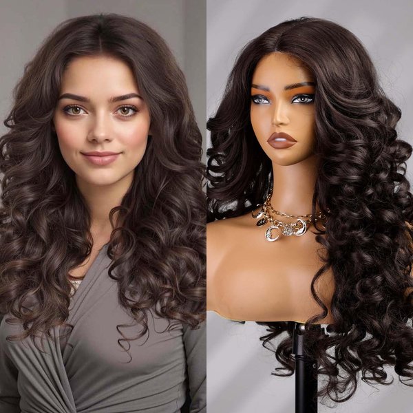 starluck 22 Inch Lace Front Wigs Synthetic Hair Pre Plucked Hairline 13x4x1 HD Transparent Lace Wigs(Chestnut Brown)