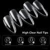 AddFavor 240pcs Almond Nail Tips Clear Full Cover Medium Length Short Fake Acrylic Gel X Nail Tips for Salon and Home Nail Art Manicure 12 Sizes