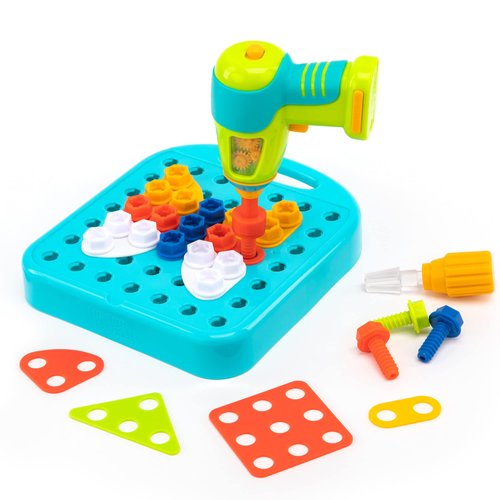 Educational Insights Design & Drill Shapes Workshop, 73 Pieces with Electric Toy Drill, STEM Toy, Gift for Kids Ages 3+