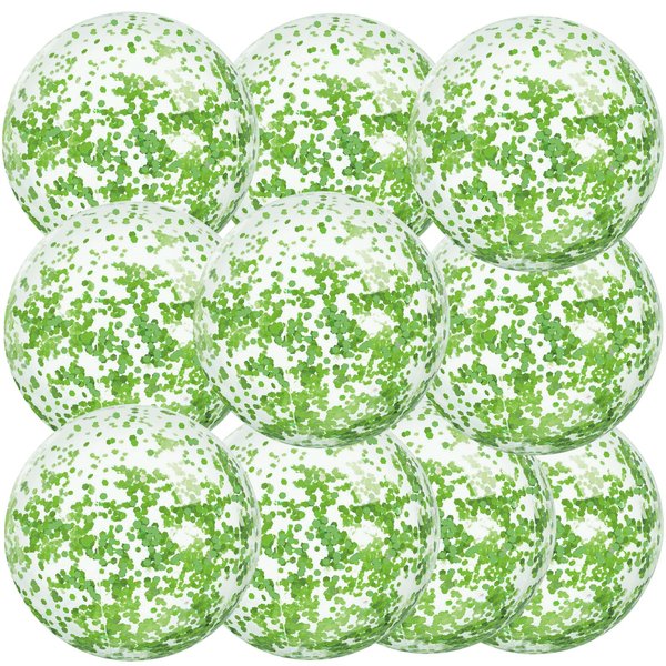 Civaner 10 Pieces Inflatable Beach Balls Glitter Christmas Swimming Pool Balls Christmas Outdoor Decor Ball Ornaments Floatable Confetti Ball for Beach Party Xmas Party Favor, 16 Inch(Green)