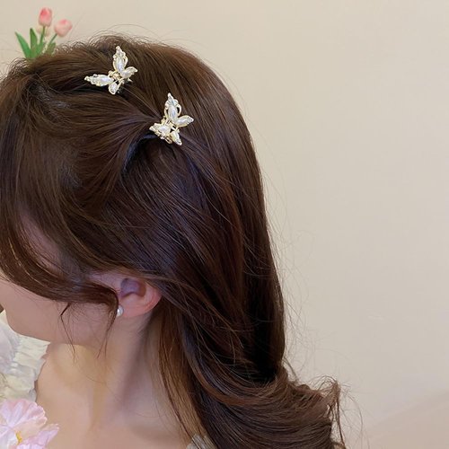 Jumwrit 4pcs Mini Butterfly Hair Claw Clips Small Pearl Hair Jaw Clips Glitter Rhinestone Hair Clamp Strong Hold Cute Fairy Gold Silver Metal Hair Clips for Women Girls (Style 4)