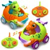 Remote Control Car for Toddler, Toys for 2 3 4 Year Old Boy, 2 Pack Toddler RC Car for Kids 3-5 with LED Lights & Music, Dinosaur Toys for Ages 2-4 , Christmas Birthday Gift Ideas for Toddler
