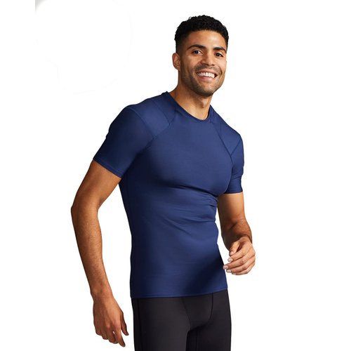 Tommie Copper Shoulder Support Shirt for Men, Posture Corrector Compression Shirts for Men with UPF 50 Sun Protection, Shoulder Compression with Shoulder Support for Men, Dark Navy L