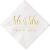 Crisky Napkins Mr and Mrs Gold Cocktail Beverage Dessert for Wedding Shower Engagement Party Decorations, Cake Table Decor Supplies. 100 Pcs, 3-Ply