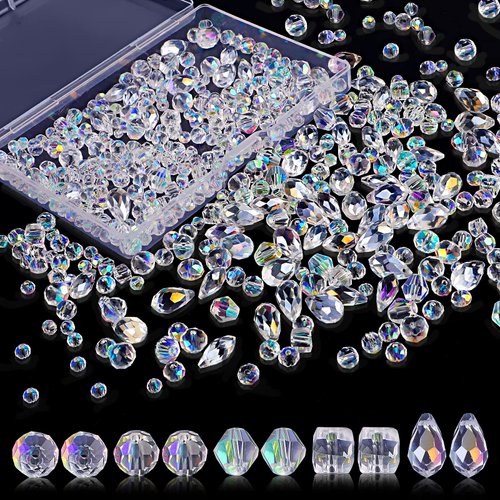 600 Pcs Glass Beads for Jewelry Making, Assorted Crystal Rondelle Beads with Box - 4/6/8mm, AB Color