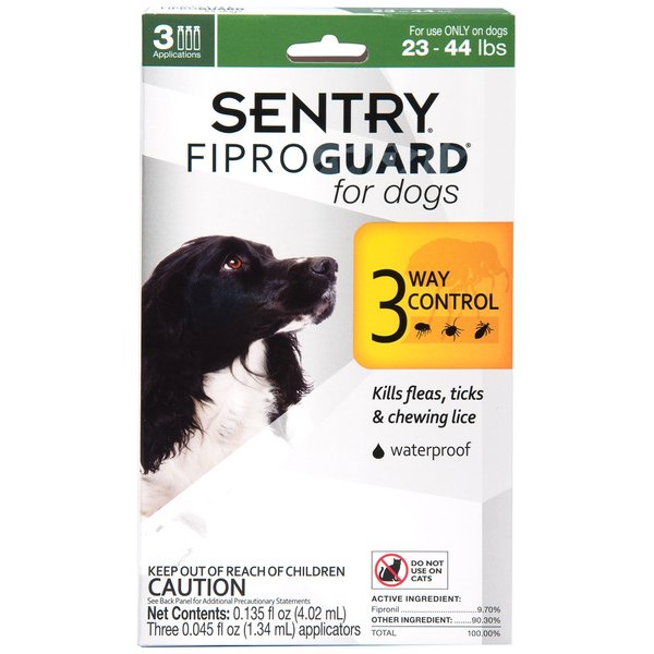 SENTRY Fiproguard for Dogs, Flea and Tick Prevention for Dogs (23-44 Pounds), Includes 3 Month Supply of Topical Flea Treatments