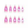 BABALAL Long Stiletto Press on Nails Purple Pink Fake Nails Aurora Heart Glue on Nails 3D Wave Design Acrylic Nails 24Pcs Bling Stiletto False Nails