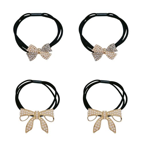 Xiwstar 4Pcs Korean Fashion Scrunchies Hair Bands Rhinestone Pearls Bow Hair ties Ponytail Holder Hair Accessories for Women Girls
